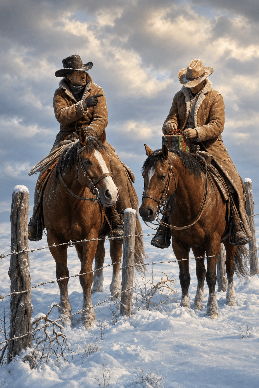 Two cowboys on horseback in the snow — Individual & Family